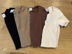 リブ編みスクエアネックTシャツ4枚セット　80のサムネイル