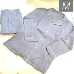 肌触り良し⭐️くすみブルー　Mサイズ パジャマ上下セット　綿100ガーゼ春夏秋冬