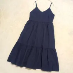大きいサイズ XL キャミソール ロングワンピース フレア ネイビー