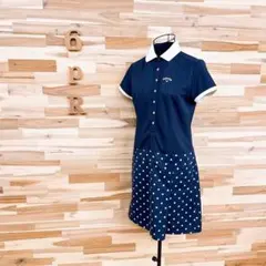 美品【アディダス】ゴルフ ドット ポロシャツ ワンピース モノトーン M