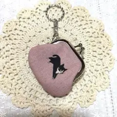 ミニがま口＊はちわれ猫ちゃん・くすみピンク／キーリング付き