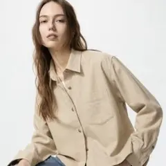 美品 UNIQLO ユニクロ フランネルボクシーシャツ ベージュ S