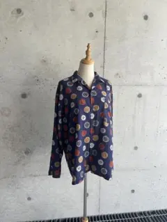 【Used】メンズ☆マル柄ネイビーシャツ