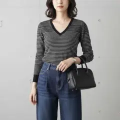 G4076*theory セオリー☆ボーター柄☆ニット☆セーター☆黒白☆S