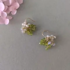 ◆14Kgf 淡水パールとアイドクレースとオパールのピアス(イヤリング)