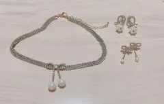 PLAZA ネックレス ピアス セット ガーリー 上品なパール ビジュー