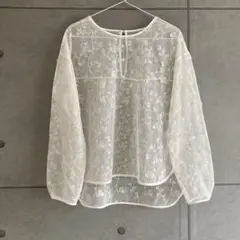 KBF 花柄刺繍 シースルー 長袖Tシャツカットソーのサムネイル
