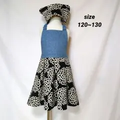 ハンドメイド キッズエプロン&三角巾 ダリア柄 120~130 女の子 子供用