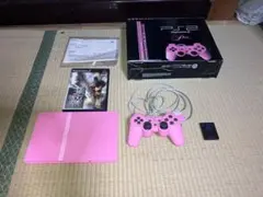 ピンクのPlayStation 2 本体とコントローラー