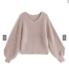 値下げ GRL フェザーニットパールスリーブトップス ピンク