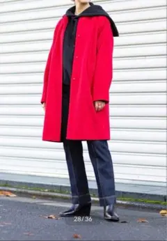 美品　ローズバッド　赤 ノーカラー　ウールコート 膝丈