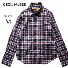 セシルマクビー CECIL McBEE チェック柄 長袖シャツ 紺 赤 白 Mのサムネイル