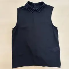 R&D.M.Co-エリザベス女王モチーフ ノースリーブブラウス ネイビー 