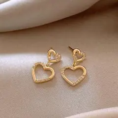 残り僅か♡　ハート　ピアス　ストーン　ゴールド　アクセサリー　S925　シンプル