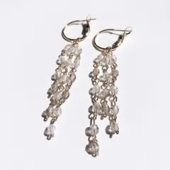 ロング フープ ピアス クリスタル 天然石 ゴールド 揺れる
