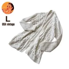 【SALE】【USA古着】カーディガン　ニット　透かし編み　ホワイト　ロング