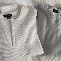 セーター 白 vネック