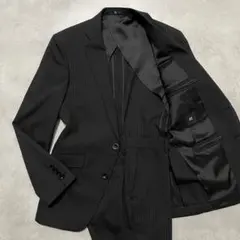 極美品✨️SUIT SELECT ビジネススーツ 黒 ストライプ 2パンツ Y5