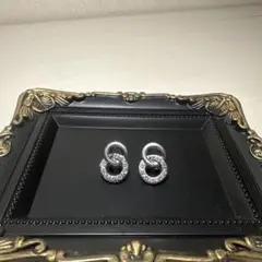 シルバー フープピアス クリスタル装飾