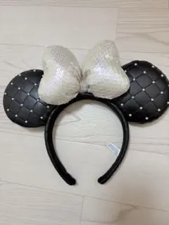 ディズニー ミニーマウス カチューシャ 黒 レザー