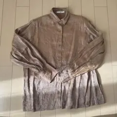 n8782 美品✨シルク100% 長袖シアーシャツ L イタリア製 ラメ 透け感 