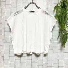ZARA ザラ【M】フレンチスリーブ 半袖Tシャツ 透かし編み モモンガゆるだぼ