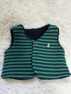 ファミリア　80　リバーシブルベビーベスト　緑と黒のストライプ