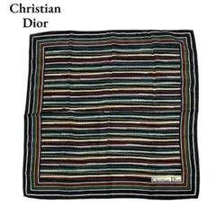 クリスチャンディオール ボーダー ロゴ スカーフ シルク ブラック マルチカラー