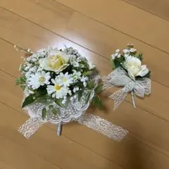 ウエディングブーケ ブートニア レース 造花 ヴィンテージ クラシカル セット