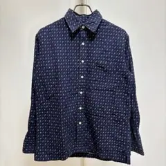 Right-on ドット柄長袖　コットンシャツ（M）ネイビー系