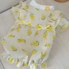 ハンドメイド♡犬服 可愛らしいミモザの重ね着風バルーンワンピース