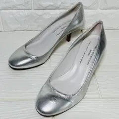 【美品】FABIO RUSCONI 本革 ラウンドトゥパンプス 38 シルバー
