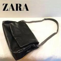 【美品】ZARA ロックフラップショルダーバッグ　ブラック　レザーバッグ