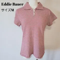 Eddie Bauer 半袖 ポロシャツ M 赤 白 ストライプ トラッド