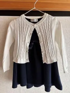 ネイビー ワンピース、カーディガンセット