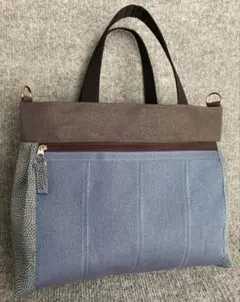 超軽量♡倉敷畳縁そとポッケ付シンプルグラニートートDかん付(ブルー×なつのくも)