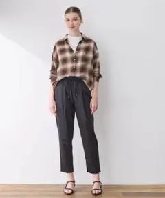 【ルスーク】 (L) タックテーパードパンツ ストレッチ オフィスカジュアル