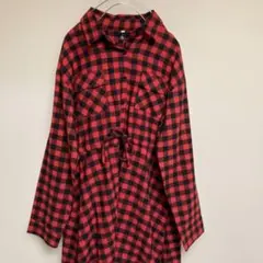 チェックロングシャツ　3L BIG 大きめ　Aライン　ワンピース