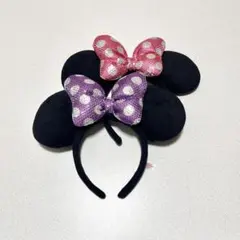 ❶ ミニー 水玉 ドット ピンク 紫 パープル スパンコール カチューシャ