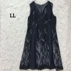 ノースリーブワンピース LL レース フレア 裏地あり 膝丈 大きいサイズ