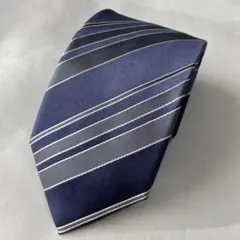 【ネクタイ】Paul Smith ネイビーとグレーのストライプネクタイ