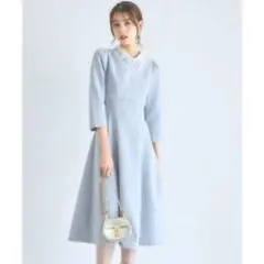 【tocco closet】レース襟付きバックレースアップツイードワンピース