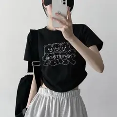 韓国　ケアベア　クマのデザイン　クロップドTシャツのサムネイル