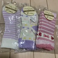 未使用　ベビーキッズ靴下 3足セット 9-14、9-15 クルー丈ハイソックス