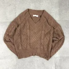 CECIL McBEE バックオープン ケーブルニット リボン ブラウン