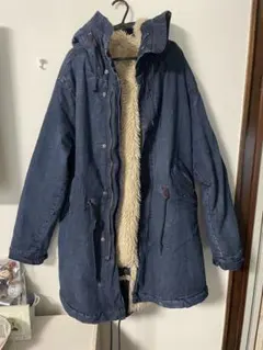 デニムモッズコート ダークブルー Lサイズ