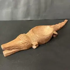 ヴィンテージ木製ハンドメイド　鰐ワニのトレイ　小物入れ　クロコダイルアリゲーター