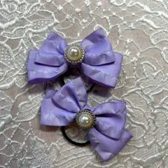 薄紫のリボンヘアゴム2個セット