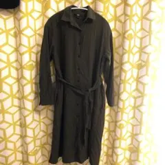 ユニクロUNIQLO★カーキ色、フランネルシャツワンピース、チュニック、大きめS