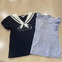 ネイビーセーラー襟Tシャツと薄紫Tシャツセット